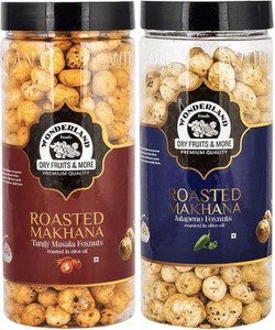 WONDERLAND Food Roasted Makhana Jalapeno and Tangy Masala Foxnuts (Combo of 100 g Each)