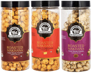 WONDERLAND Foods (DEVICE ) Roasted Makhana Tangy Masala, Chaat Masala and Cheese & Chilli Foxnuts 300g (Pack of 3) (100G Each)