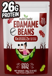 NUTRIROOTZ Roasted Edamame Beans | BBQ Flavour | Highest Protein Snack Beans (Salted/Roasted)