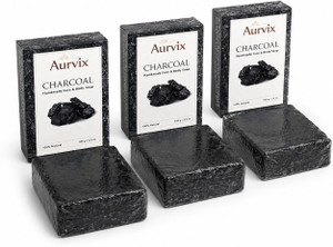 Aurvix Herbals ACTIVATED CHARCOAL Natural Hand Made Soap Pack of 3 (3 x 100 g)