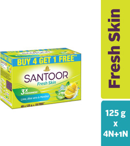 Santoor by Wipro Fresh Skin Aloe Vera & Lime Bathing Bar Soap For Soft & Youthful Skin