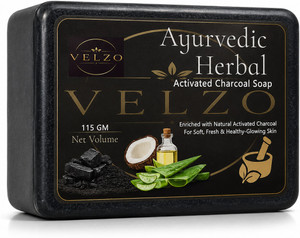 velzo naturals charcoal soap - ayurvedic handmade herbal soap for men & women