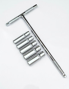 4MECH 8mm 9mm 10mm 11mm 12mm Long Deep Socket Set with 8 Inch T Handle, 1/4 Drive Socket Set