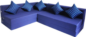 Little Smile L-Shaped 78x60x16 inch- Jute Fabric 4 -Blue 4 Seater Double Foam Fold Out Sofa Cum Bed