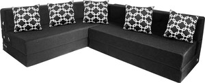 Little Smile L-Shaped 90x72x16 inch- Jute Fabric 5 -black 5 Seater Double Foam Fold Out Sofa Cum Bed