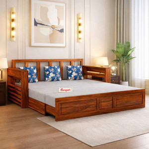 Ganpati Arts Lurid Sheesham Wood Sofa Bed For Home with Mini Storage and Side Pockets | 3 Seater Double Solid Wood Pull Out Sofa Cum Bed