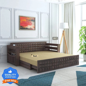 Ganpati Arts Oslo Sheesham 3 Seater Sofa Bed with Headboard & Mini Storage for Home/Hotel 3 Seater Double Solid Wood Pull Out Sofa Cum Bed