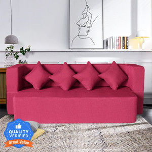 Seventh Heaven 4 Seater Sofa cum Bed 78x36x14 inch Jute Fabric with 4 Cushions 4 Seater Single Foam Fold Out Sofa Cum Bed