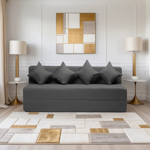 Comfort Mantra Comfort Mantra 6*6 Jute Fabric Washable Cover with 4 Cushions 4 Seater Double Foam Fold Out Sofa Cum Bed