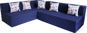 Little Smile L-Shaped 90x72x16 inch- Jute Fabric 5 5 Seater Double Foam Fold Out Sofa Cum Bed
