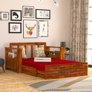 saamenia furnitures Solid Sheesham Wood Sofa Cum Bed Without Cushion For Living Room. 2 Seater Double Solid Wood Pull Out Sofa Cum Bed