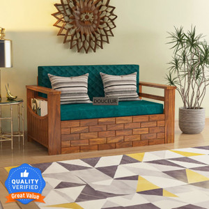 Douceur Furnitures Solid Sheesham Wood For Living Room / Hotel. 2 Seater Single Solid Wood Pull Out Sofa Cum Bed