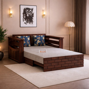 Ganpati Arts Sheesham Wood 2 Seater Sofa Cum Bed with Headboard & Mini Storage for Home 2 Seater Double Solid Wood Pull Out Sofa Cum Bed