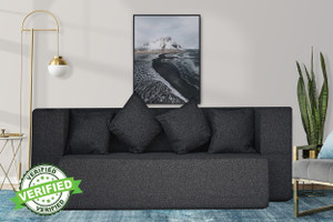 Little Smile Jute Fabric 78x36x14 Inches with 4 Cushion Cover 4 Seater Double Foam Fold Out Sofa Cum Bed