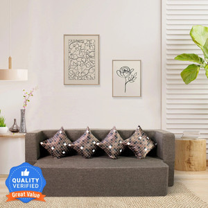 Seventh Heaven 78x44x14 inch Jute Fabric with 4 Cushions 4 Seater Double Foam Pull Out Sofa Cum Bed