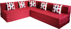 Little Smile L-Shaped 90x72x16 inch- Jute Fabric 5 5 Seater Double Foam Fold Out Sofa Cum Bed