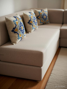 TIRTHANKARA L Shaped 5 Seater Double Foam Fold Out Sofa Cum Bed