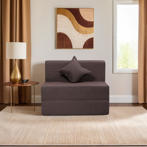 Comfort Mantra 1 Seater 6*3 Jute Fabric Washable Cover Sofa cum Bed with 1 Cushion 1 Seater Single Foam Fold Out Sofa Cum Bed