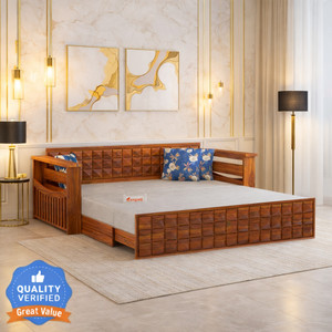 Ganpati Arts Sheesham Wood Daimond with Side Pocket for Bedroom/Home 3 Seater Double Solid Wood Pull Out Sofa Cum Bed