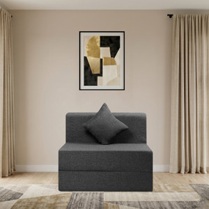 Comfort Mantra 1 Seater 6*2.5 Jute Fabric Washable Cover Sofa cum Bed with 1 Cushion 1 Seater Single Foam Fold Out Sofa Cum Bed