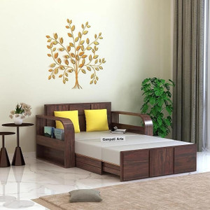 Ganpati Arts Solid Sheesham Wood 2 Seater Scott Sofa Cum Bed with Headboard and Mini Storage 2 Seater Single Solid Wood Pull Out Sofa Cum Bed