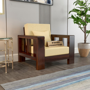 Wopno Furniture Pure Sheesham Wooden 1 Seater Sofa for Living Room and Home\Office Fabric 1 Seater  Sofa