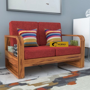 Wopno Furniture Sheesham Wooden 2 Seater Sofa set for living Room | Wooden Sofa Fabric 2 Seater  Sofa