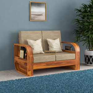 Taskwood Furniture Solid Sheesham Wood Two Seater Sofa For Living Room, Office, Café Fabric 2 Seater  Sofa
