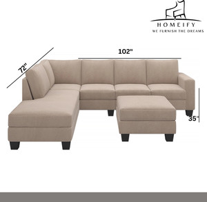 Homeify Atlantic Fabric 5- to 6-Person Sofa L Shape Sofa Set for Living Room Fabric 6 Seater  Sofa