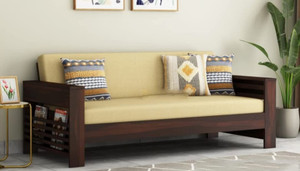 Divine Arts Wooden Sofa Set for Living Room and Office (2 Seater, Walnut Finish) Fabric 2 Seater  Sofa