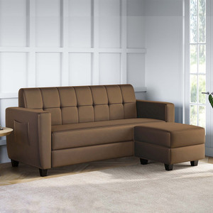 ARRA Remo Tufted Back Three Seater Sofa With Ottoman in Brown Color Fabric 4 Seater  Sofa