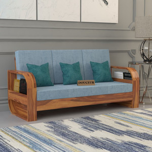 Douceur Furnitures Solid Sheesham Wood Three Seater Sofa With Flat Cushion For Living Room, Office Fabric 3 Seater  Sofa