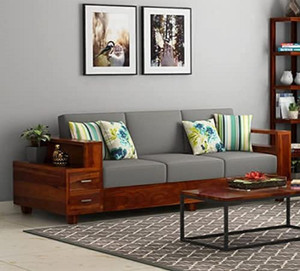 Taskwood Furniture Solid Wood Sheesham Wood For Living, Waiting Room/ Office Fabric 3 Seater  Sofa