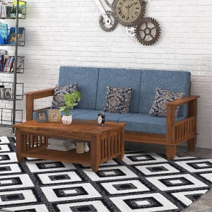Taskwood Furniture Solid Sheesham Wood Three Seater Sofa For Living Room/ Office/ Waiting Room | Fabric 3 Seater  Sofa