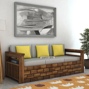 Ganpati Arts Solid Wood For Home Living Room Guest Room Office Solid Wood 3 Seater  Sofa