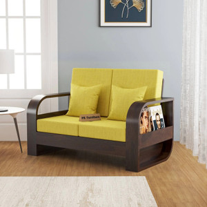PR FURNITURE Solid Sheesham Wood Two Seater Sofa For Living Room/ Office Fabric 2 Seater Sofa