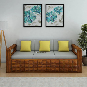 Ganpati Arts Sheesham Wood Diamond 3Seater Sofa with Side Pocket For Living Room Bed Room Fabric 3 Seater  Sofa