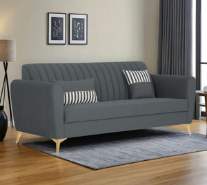 ADORN INDIA Premium Luster 3 Seater Velvet Sofa| Dark Grey | Gold Legs | 3-Year Warranty Fabric 3 Seater  Sofa