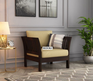 BEDOKI Sheesham Wood One Seater Luxury Sofa For Living Room, Hotel, Café. Fabric 1 Seater Sofa
