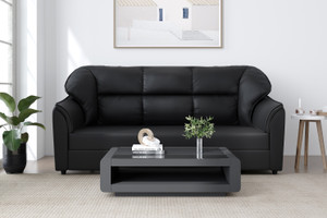 Artesia Elegant 3 Seater Sectional Sofa Upholstered in Rich Black Leatherette Leatherette 3 Seater  Sofa
