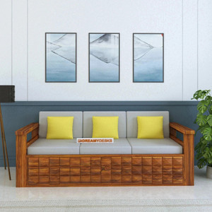 Dreamydesks Luxurious Solid Wood Sofa For Home Living Room Guest Room Office Solid Wood 3 Seater  Sofa