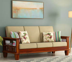 Wopno Furniture Pure Sheesham Wooden 3 Seater Sofa for Living Room Bedroom Guest Room Hall Fabric 3 Seater  Sofa
