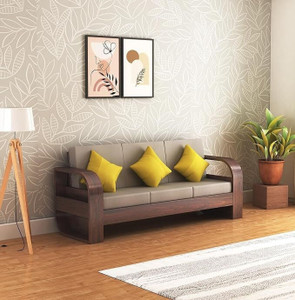 Ganpati Arts Solid Wood Crew Sofa For Living Room with Cushion/Wooden Sofa For Home Fabric 3 Seater  Sofa