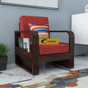 Wopno Furniture Sheesham Wooden 1 Seater Sofa set for living Room | Wooden Sofa Fabric 1 Seater Sofa