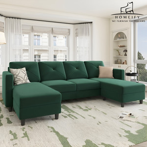 Homeify Arba 6 Seater Fabric U Shaped Sectional Couch with Chaise for Living Room Fabric 6 Seater  Sofa