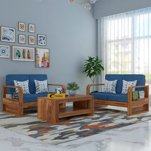 Wopno Furniture Sheesham Wooden 4 Seater Sofa set for living Room | Wooden Sofa Fabric 4 Seater  Sofa