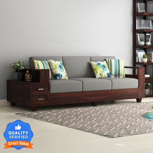 Douceur Furnitures Solid Sheesham Wood 3 Seater Sofa With Storage For Living / Cafe / Office. Fabric 3 Seater  Sofa