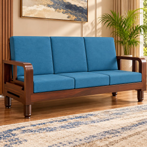Kendalwood Furniture Solid Wood 3 Seater Wooden Sofa set for living Room Furniture Fabric 3 Seater  Sofa