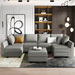 Homeify Charles 6 Seater Fabric U Shaped Sectional Sofa Set with Ottoman for Living Room Fabric 6 Seater  Sofa