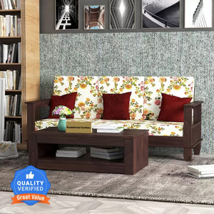 Kendalwood Furniture Solid Wood 3 Seater Wooden Sofa set With Center Table Fabric 3 Seater  Sofa